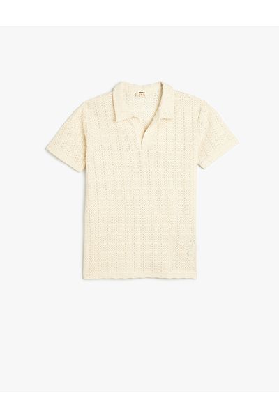 Koton Durchbrochenes T-Shirt mit kurzen Ärmeln und Polokragen