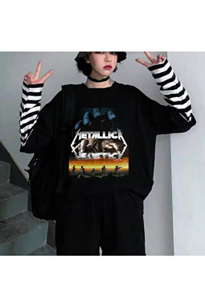 DEEFWEAR Mi̇ngalondon Metallica Unisex Fake Long Sleeve Black T-Shirt