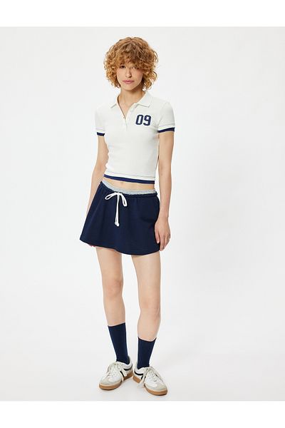 Koton Polo Neck Printed Camisole T-Shirt - Short Sleeve, Slim Fit