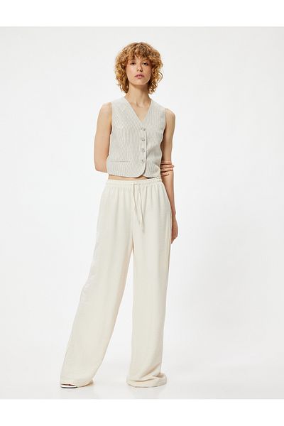 Koton Viscose Blended Wide Leg Trousers - Waist Lace-up