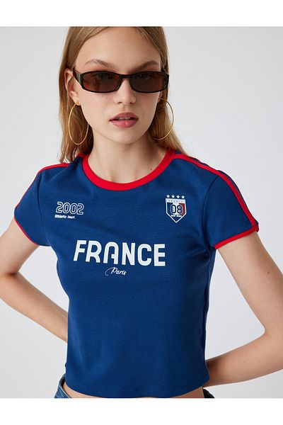 Koton Tricou imprimat cu slogan, cu mânecă scurtă, cu mânecă scurtă, slim fit