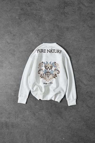 Slatra Ανδρικό φούτερ με λευκό Pure Nature Κέντημα με λεπτομέρεια Crew Neck Oversize