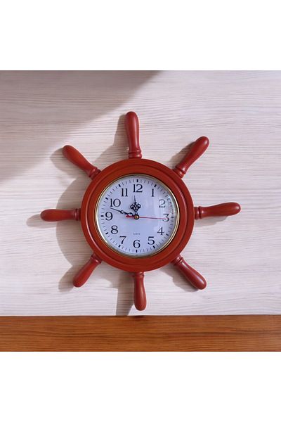 Bahat Antique Cherry Wood Sailor Helm Wall Living Room Office Clock Diameter 38 cm