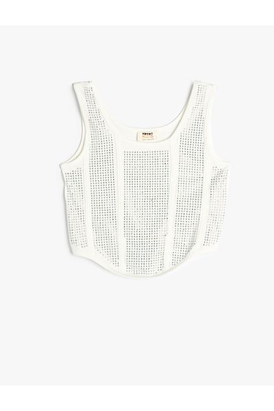 Koton Kurzes Tanktop aus Baumwolle mit eckigem Kragen