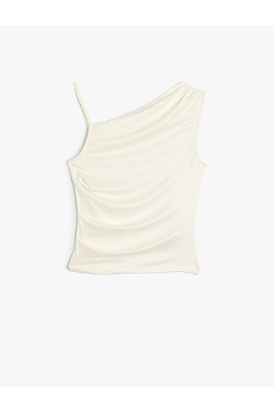 Koton Single Shoulder Sleeveless Asymmetric Collar Draped