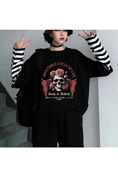 Toum Tricou negru cu mânecă lungă, unisex, cu mânecă lungă