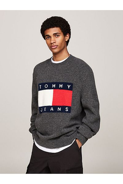 Tommy Hilfiger Men's Dark Gray Logo Stylish Sweater - Suitable for Use, Dm0Dm19442-Pub