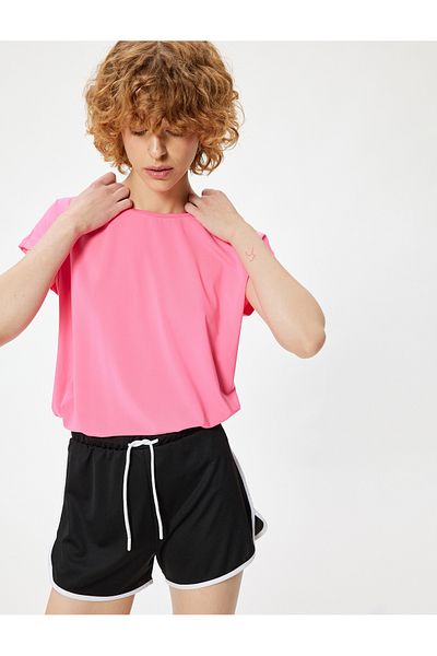 Koton Crew Neck Oversize Sports T-Shirt - Short Sleeve, Off Shoulder