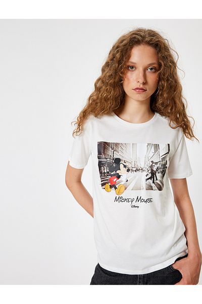 Koton Mickey Mouse Oversize Cotton T-Shirt - Short Sleeve, Licensed Printed