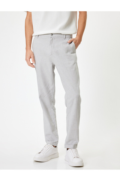 Koton Lněné kalhoty Chino ze směsi bavlny s detailem kapsy