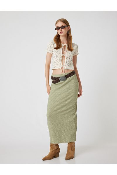Koton High WaistMidiPencil Skirt - Slit Detail and Textured