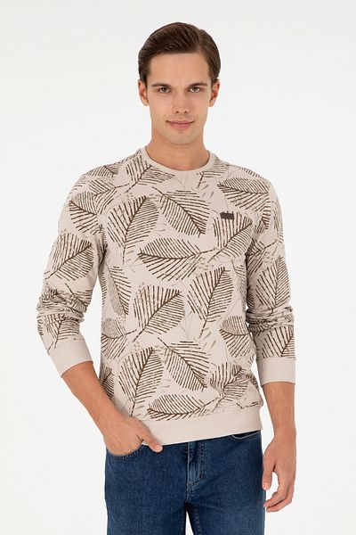 U.S. Polo Assn. Ανδρικό φούτερ Camel με στάμπα με λαιμόκοψη με κανονική εφαρμογή 50290581 -vr015