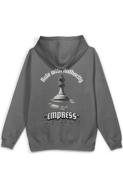 Overoz Γκρι φούτερ με κουκούλα Empress Chess Back με στάμπα oversize
