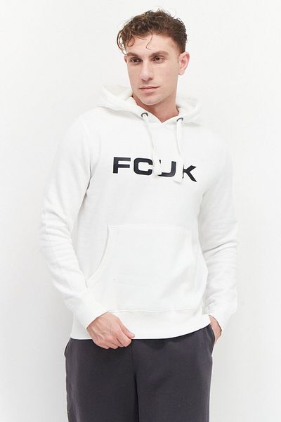 French Connection Men Hooded Long Sleeve Brand Logo Sweatshirt, White