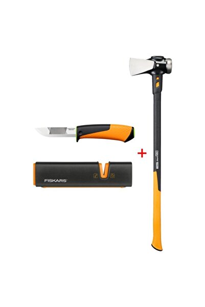 FiSKARS Yarma ve Vurma Baltası Xxl 8lb/36 + Bileyicili Ağır İş Bıçağı + Balta ve Bıçak Bileyici