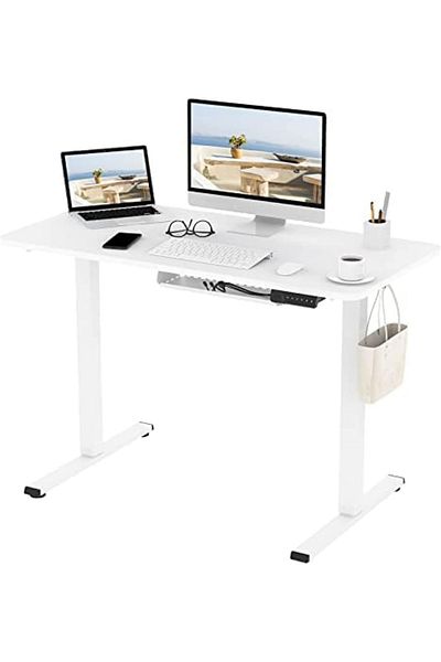 Mahmayi Flexispot Plus Electric Height-Adjustable Desk with Charging Sockets with Table Top - White