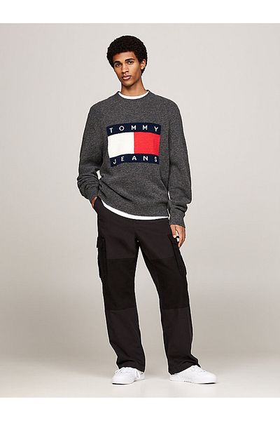 Tommy Hilfiger Men's Dark Gray Logo Stylish Sweater - Suitable for Use, Dm0Dm19442-Pub