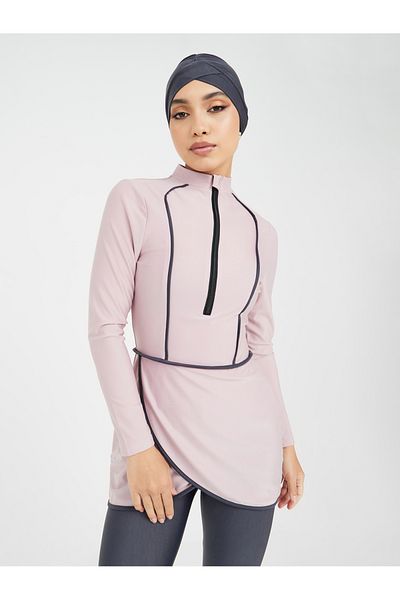 Styli Pack of 3 - Solid Zip Up Contrast Edge Wrap Burkini, Leggings & Cap