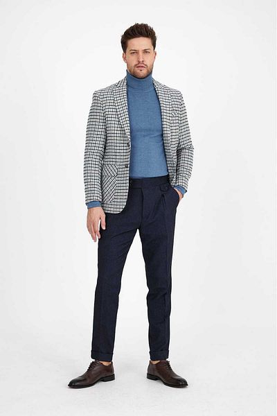 Savira Ανδρικό μπουφάν Slimfit - Mono Collar, Drop 6, Κασμίρ ύφασμα, μοτίβο χήνας