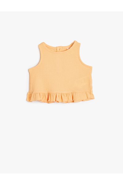 Koton Round Neck Textured Tank Top - Ruffle Detailed