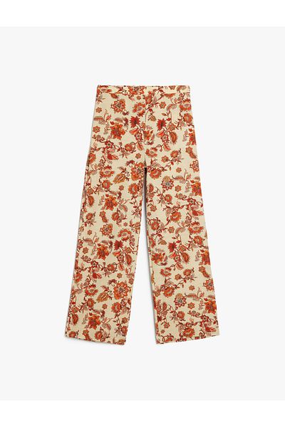 Koton Baumwollhose mit spanischem Bein und Blumenmuster
