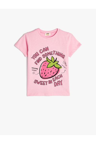 Koton Strawberry Printed Short Sleeve Crew Neck Cotton T-Shirt