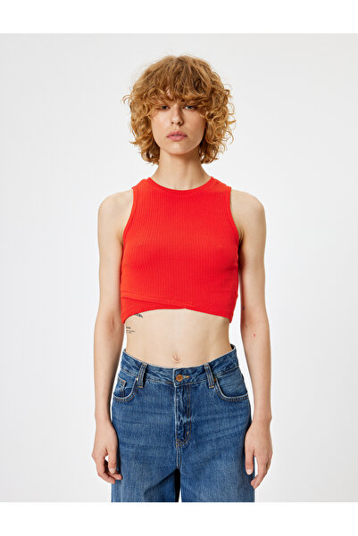 Koton Crew Neck Basic Crop Tank Top - Printed Cotton