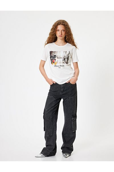 Koton Mickey Mouse Oversize Cotton T-Shirt - Short Sleeve, Licensed Printed