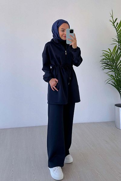 Ka Hijab Navy Blue Scuba Suit - Design Collar