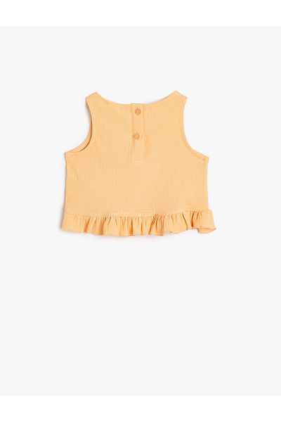 Koton Round Neck Textured Tank Top - Ruffle Detailed
