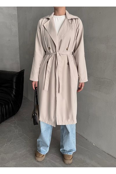 Laluvia Cremefarbener, fließender, ungefütterter langer Trenchcoat
