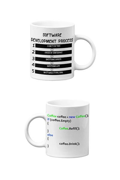qoeuyl boutique Software Engineer Themed Fun Gift Double White Ceramic Coffee Cup Set