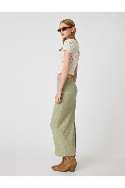Koton High WaistMidiPencil Skirt - Slit Detail and Textured