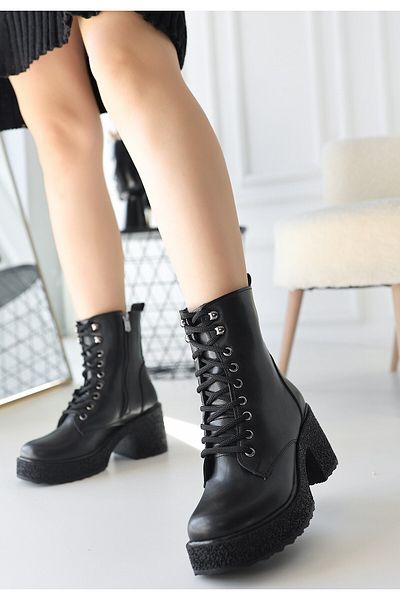 melonika Μποτάκια Emilla Black Skin Lace Up
