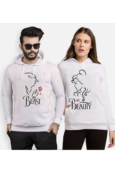Tshirthane Beast Beauty Rose Lover Combos Hooded Couple Combination