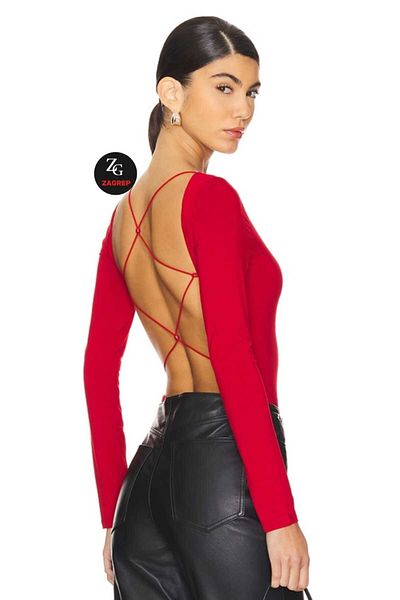 Zagrep Women's Red Backless Cross Spaghetti Strap Silk Jersey Body