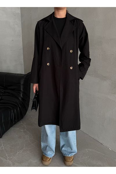Laluvia Schwarzer, fließender, ungefütterter langer Trenchcoat