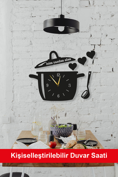 Wooden Factory Kişiye Özel İsimli Mutfak Duvar Saati - Kişiselleştirilebilir Hediyelik Dekoratif Duvar Saati