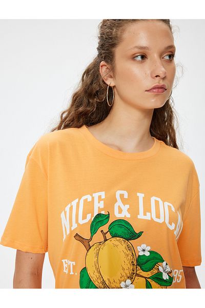 Koton Tricou oversize din bumbac cu imprimeu cu fructe - Gât crew, mânecă scurtă