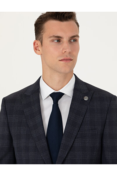 Pierre Cardin Lacivert Ekose Ekstra Slim Fit Yün Karışımlı Takım Elbise 50272766-VR033