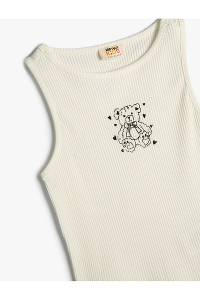 Koton Teddy Bear Printed Crop Tank Top - Crew Neck, Sleeveless Cotton