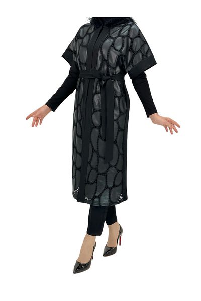 ottoman wear Black Hooded Leather Vest - Otw1108