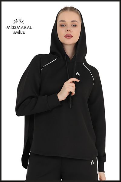 missmaral Women's Black Tracksuit Top Scuba Hooded Raglan Sleeve Active Sports Sweatshirt