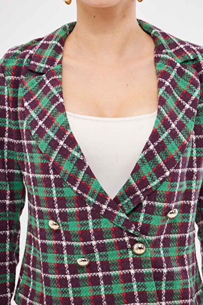 armonika Дамско светло зелено двуредно яке с яка от туид ARM-24K001014