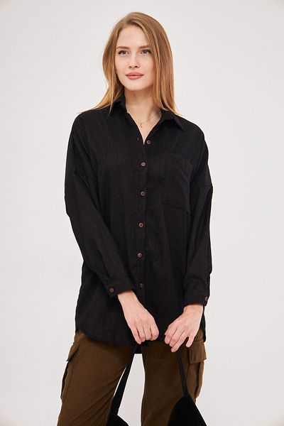 armonika Cămașă neagră, supradimensionată, subțire, din velur, cu buzunare ARM-24K001076