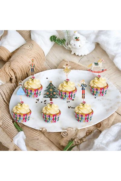 Partifabrik Στολίδι Cupcake με θέμα το Πρωτοχρονιάτικο Καρυοθραύστης Μπαλαρίνα Οδοντογλυφίδα 8 τεμάχια