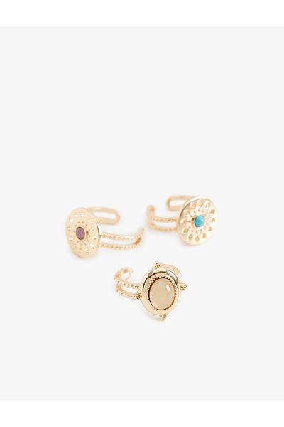 Koton Stone Detailed Steel Blend - Set of 3 Rings
