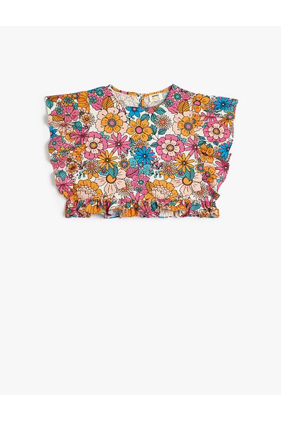 Koton Baumwoll-Crop-Bluse – ärmellos, Blumendruck und Rüschen