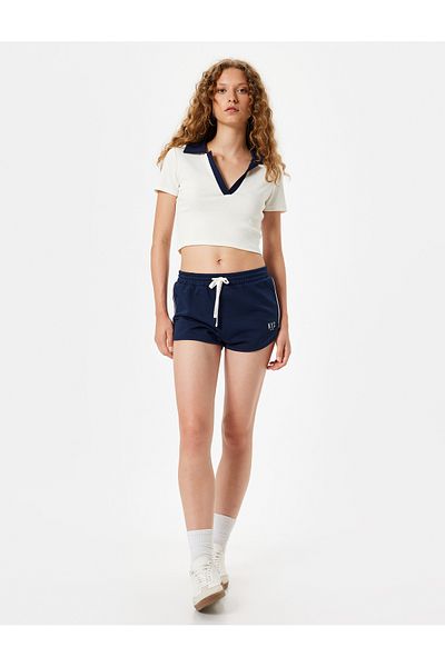 Koton Lace-Up Mini Shorts - Printed and Ribbed