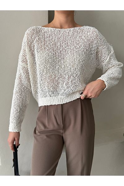 Laluvia Πλεκτό κρεμ Spider Πουλόβερ Relaxed Cut-4412